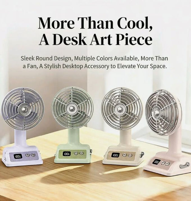 Vintage style portable camping fan low noise battery indicator  with 100speed wearable for outdoor car and hotel