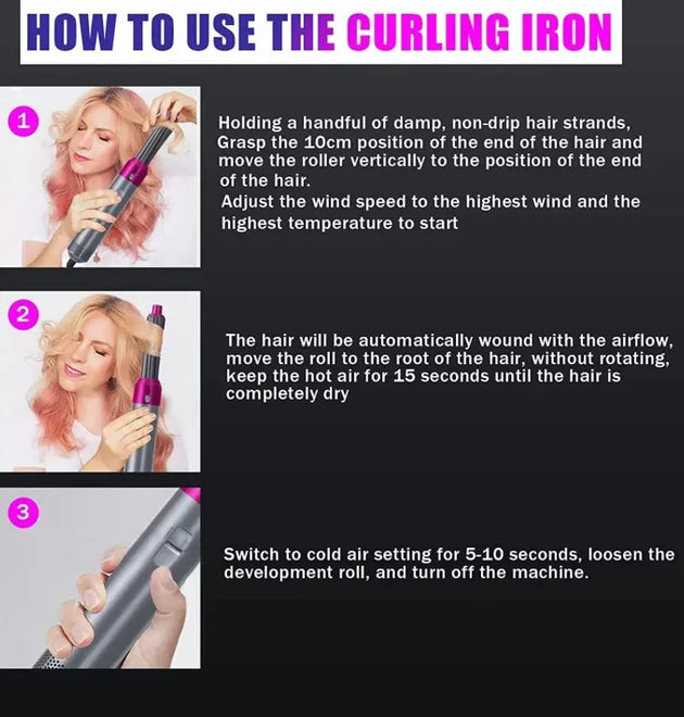 5 in 1 Hair Styler Professional Multi-Function Hair Dryer, Curler, Straightener & Hot Air Comb