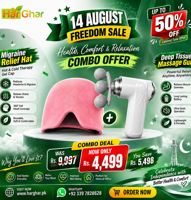 Azadi Sale Bundle — Triple Ball Massage Gun + Hot & Cold Gel Migraine Relief Cap