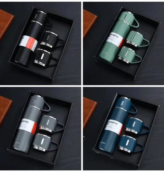 3 Cup Double-Layer Stainless Steel Vacuum Flask Set