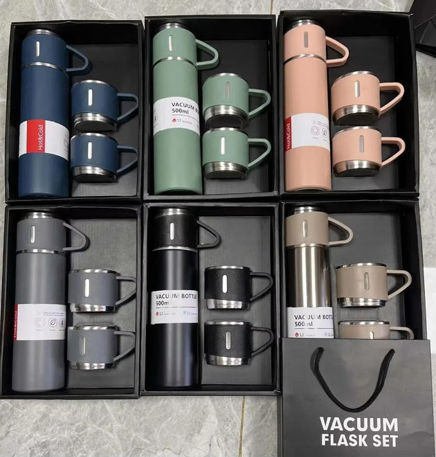 3 Cup Double-Layer Stainless Steel Vacuum Flask Set