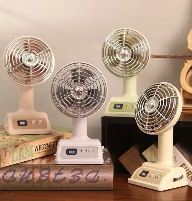 Vintage style portable camping fan low noise battery indicator  with 100speed wearable for outdoor car and hotel