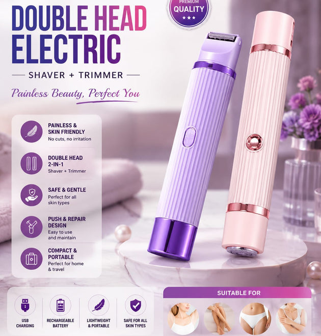 2 in 1 Dual Head Shaver Women, Electric Bikini Trimmer Wet&Dry Use Hair Removal