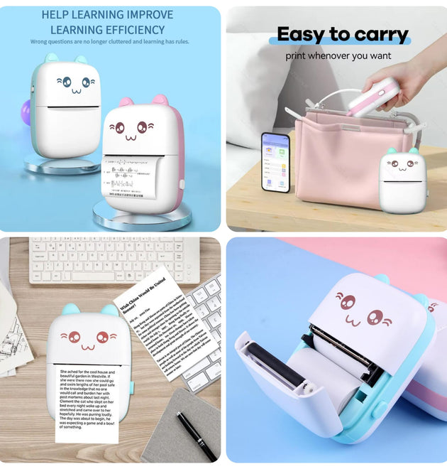 Meow Pocket Printer, Mini Pocket Printer With Thermal Paper Roll, Wireless Mini Printer For Memo Receipt Label Notes, Smart Thermal Inkless Printer