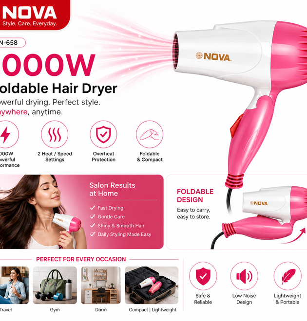 NOVA N-658 Foldable Hair Dryer