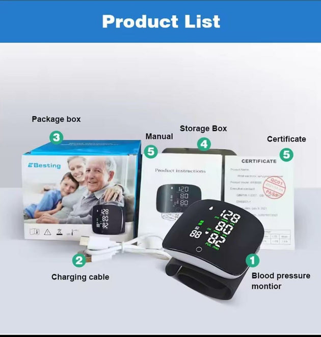 Voice Broadcast One Touch Rechargeable Wrist Blood Pressure Monitor.